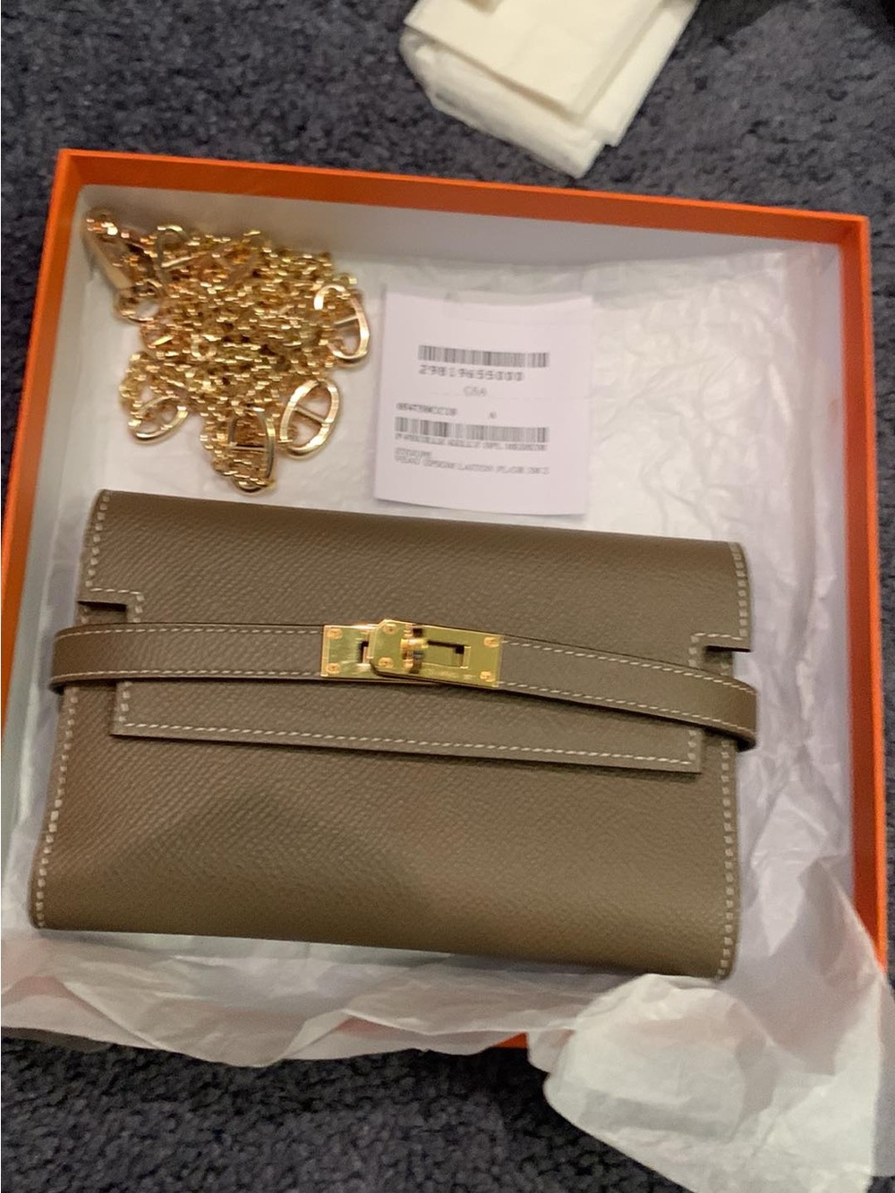 Hermes Taupe/Brown Leather Crossbody Wallet with Gold Hardware